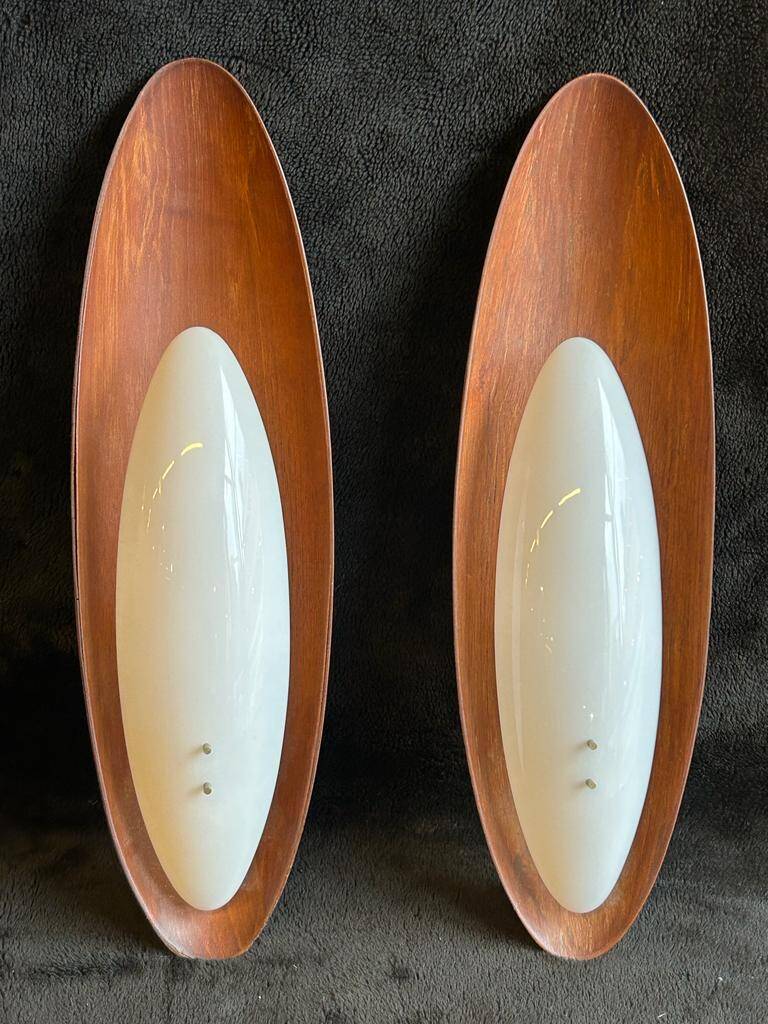 Pair Of Goffredo Reggiani Sconces Original Edition Italy 1960 - Teak And Perspex