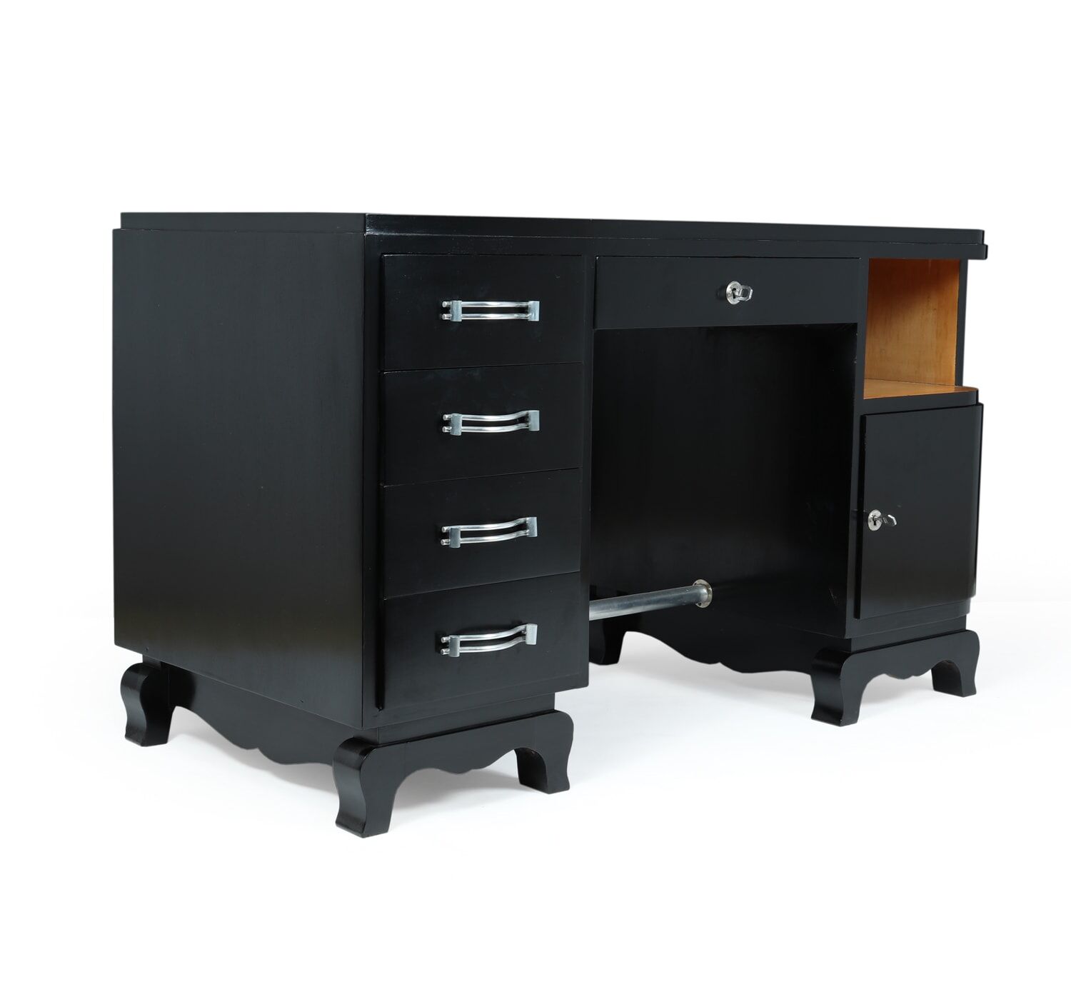 Art deco desk in black piano lacquer