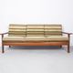 Danish design teak sofa with green striped cushions, 1960's