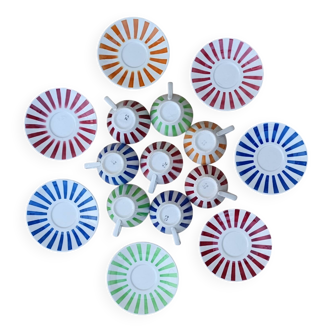 8 cups and 7 saucers with Badonviller stripes