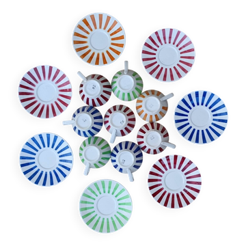 8 cups and 7 saucers with Badonviller stripes