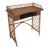 Vintage – beautiful Retro desk in bamboo wood, rattan and glass – 2 drawers – 60s – L.Sognot inspiration