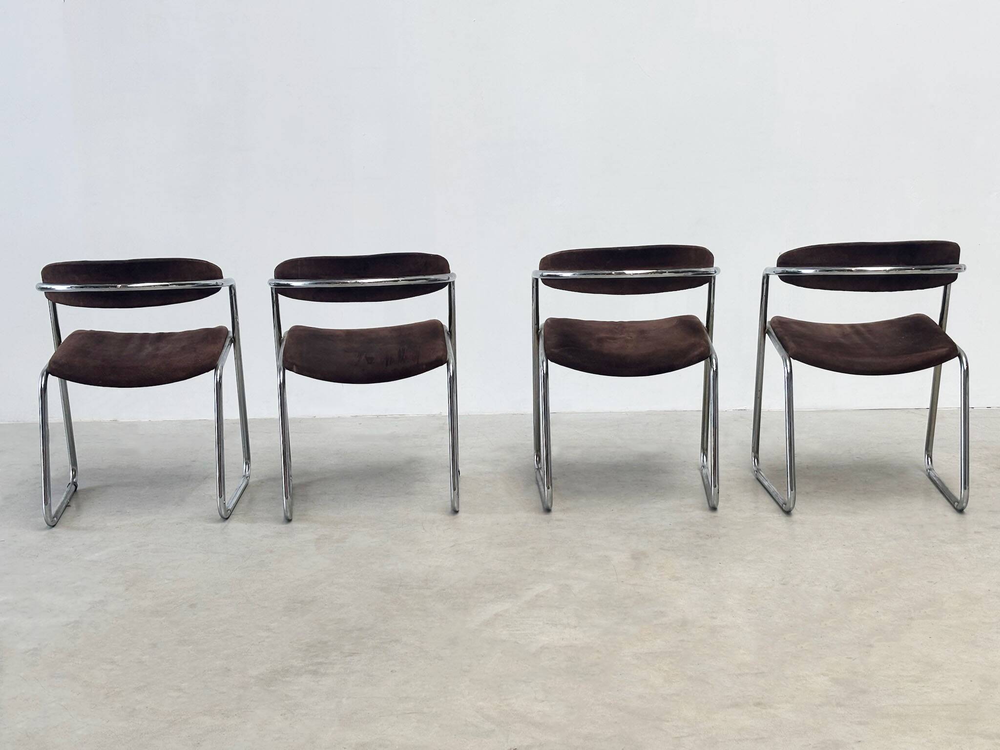 Chaises de salle à manger chromées italiennes