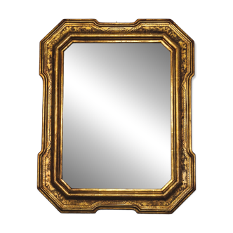 Miroir mural octogonal italien vintage en bois doré, décor bulliné