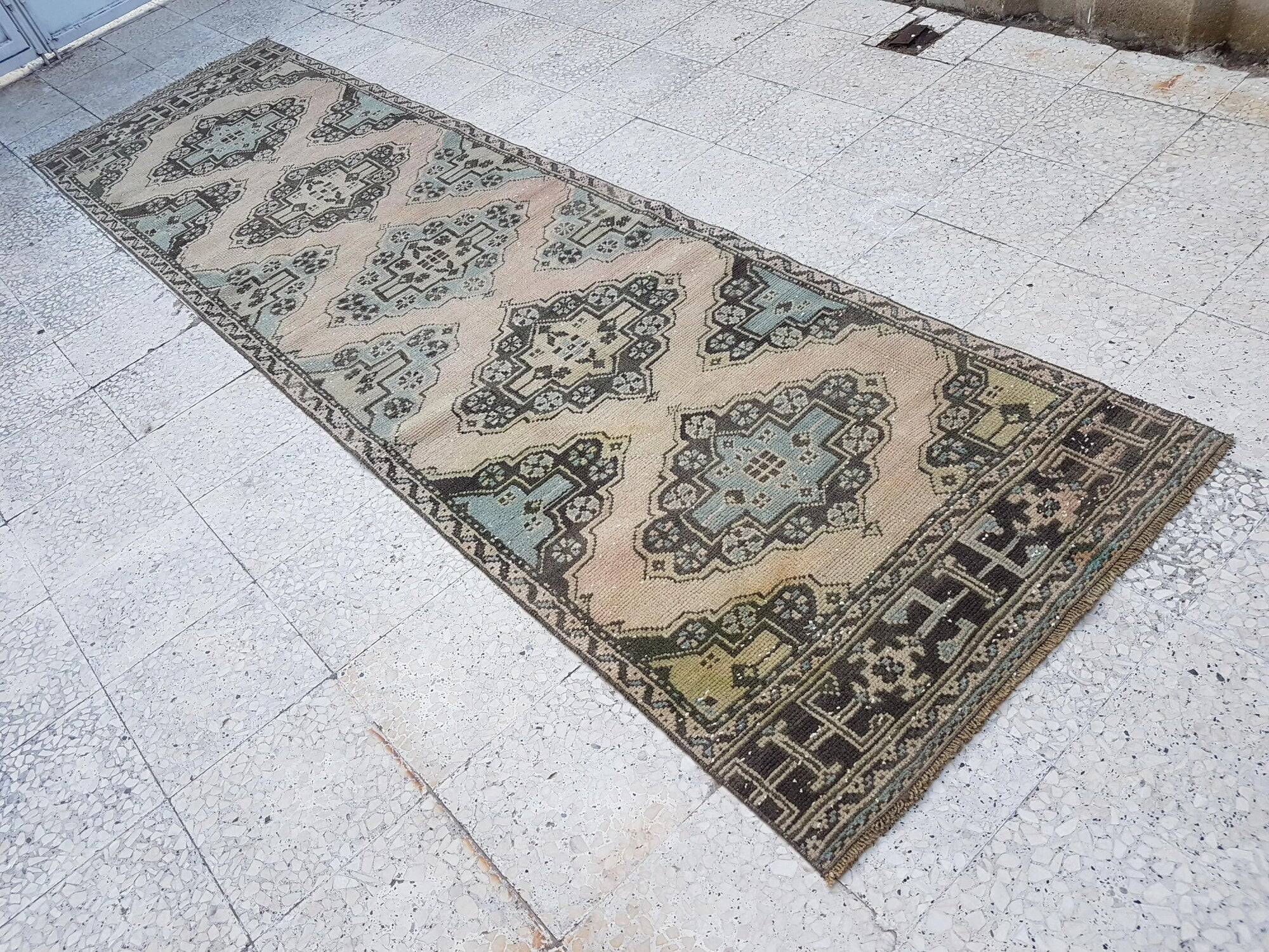 Vintage Turkish hallway rug 95x354 cm
