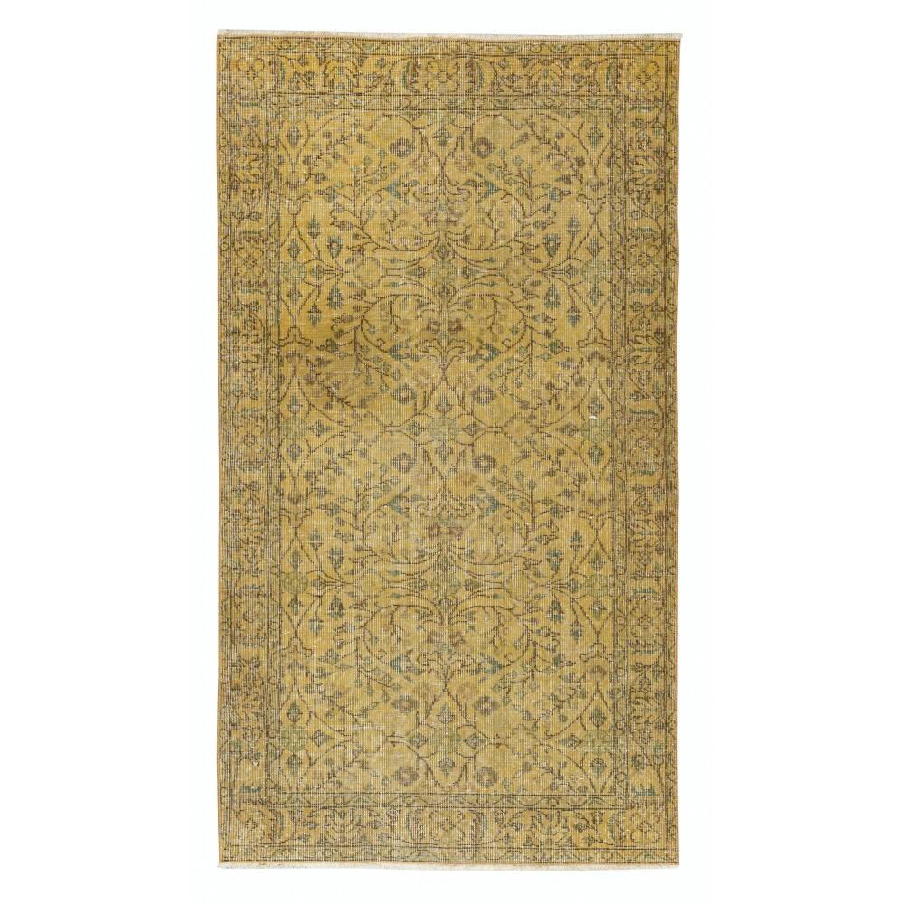 Vintage Handmade Turkish Wool Area Rug Redyed in Yellow for Modern Interiors