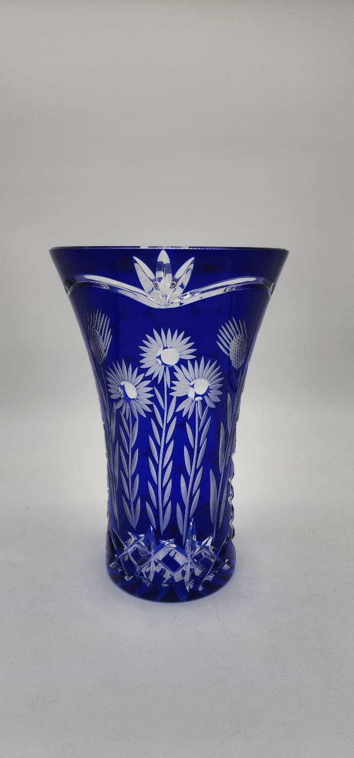 Baccarat vase in cut sapphire blue crystal 30cm