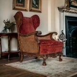 Fauteuil danois en bois de frêne et velour années 1930