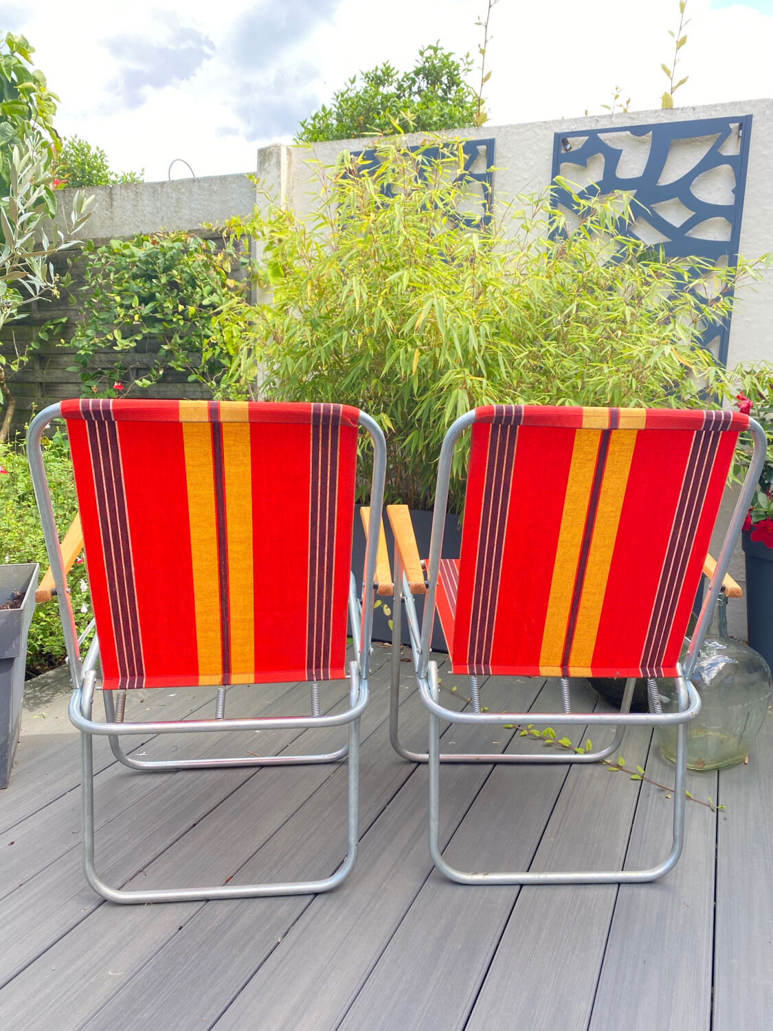 Pair of vintage folding camping chairs