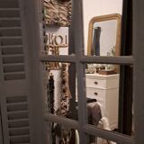 Dark grey wooden trompe l'oeil shutter mirror 1990 / wall decoration object Shutter-style mirror