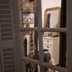 Dark grey wooden trompe l'oeil shutter mirror 1990 / wall decoration object Shutter-style mirror