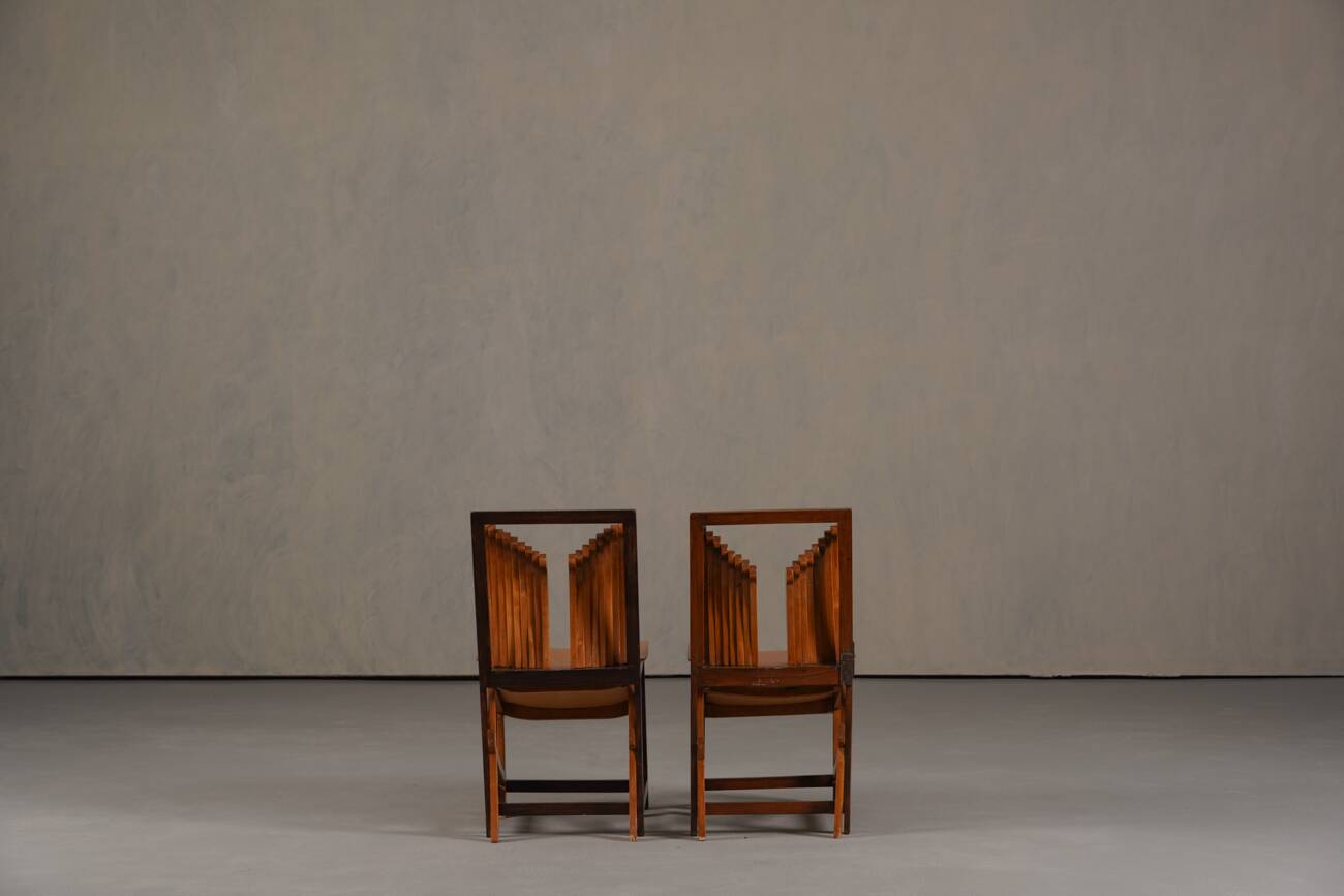 Vintage sculptural unique design dining chairs, France 1960s set of 2