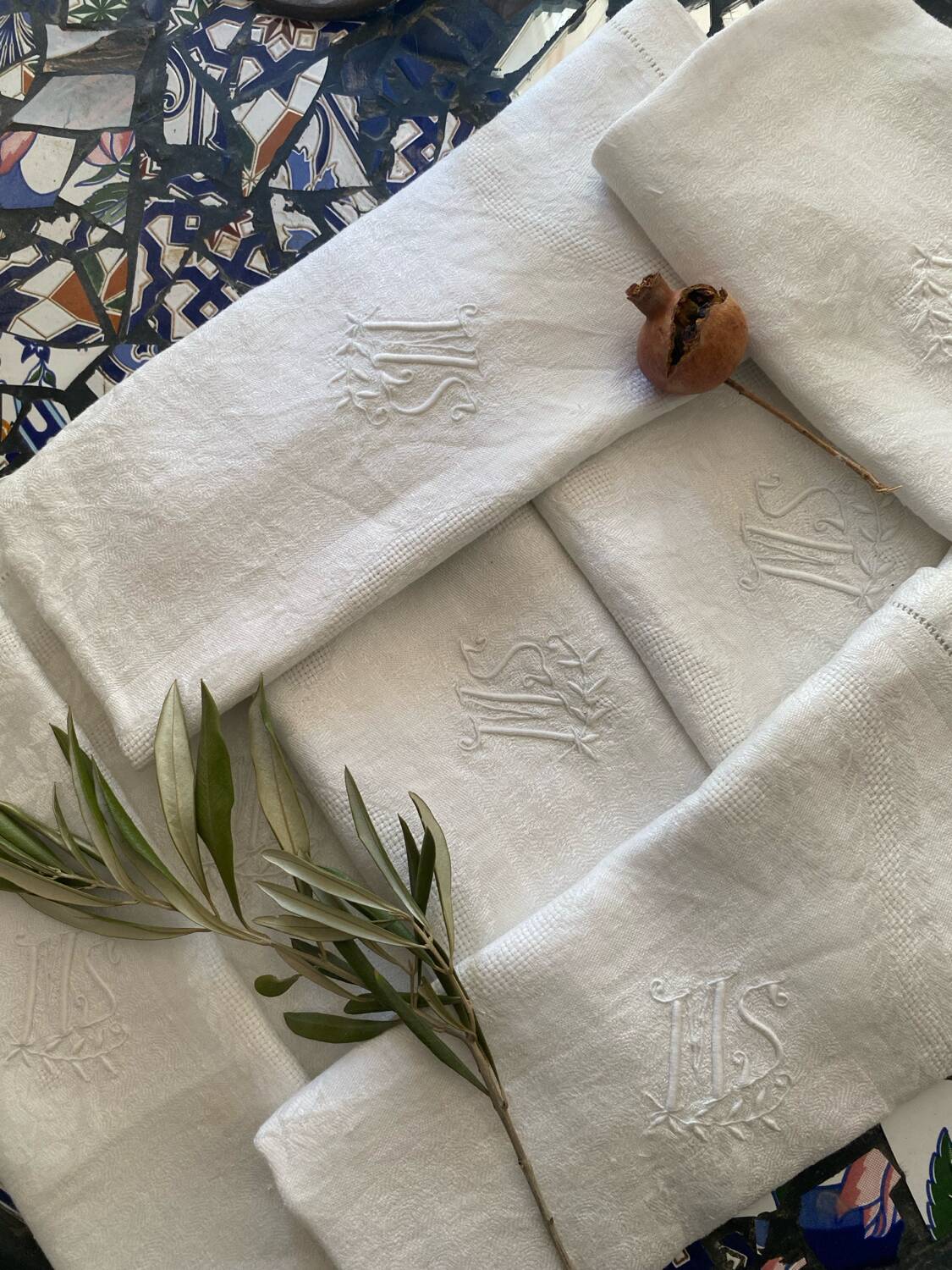 7 MS Monogram Damask Cotton Napkins