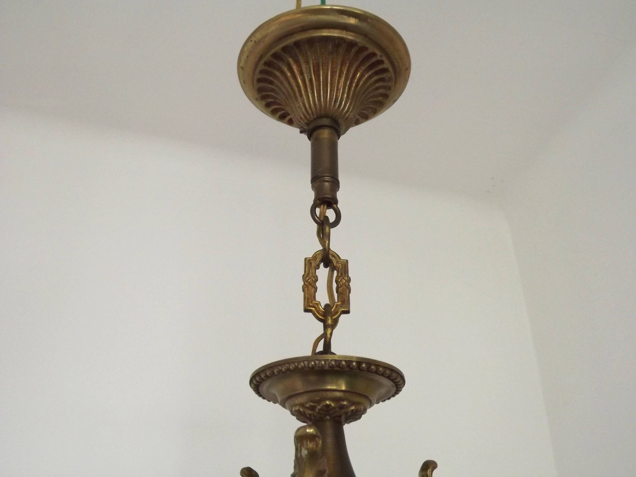French Vintage Bronze Art Nouveau Style 3-Light 3-Sided Cage Chandelier