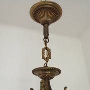 French Vintage Bronze Art Nouveau Style 3-Light 3-Sided Cage Chandelier