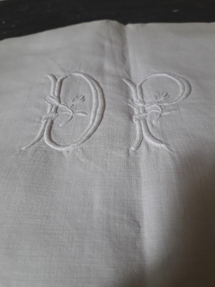 Pair of linen monogrammed pillowcases