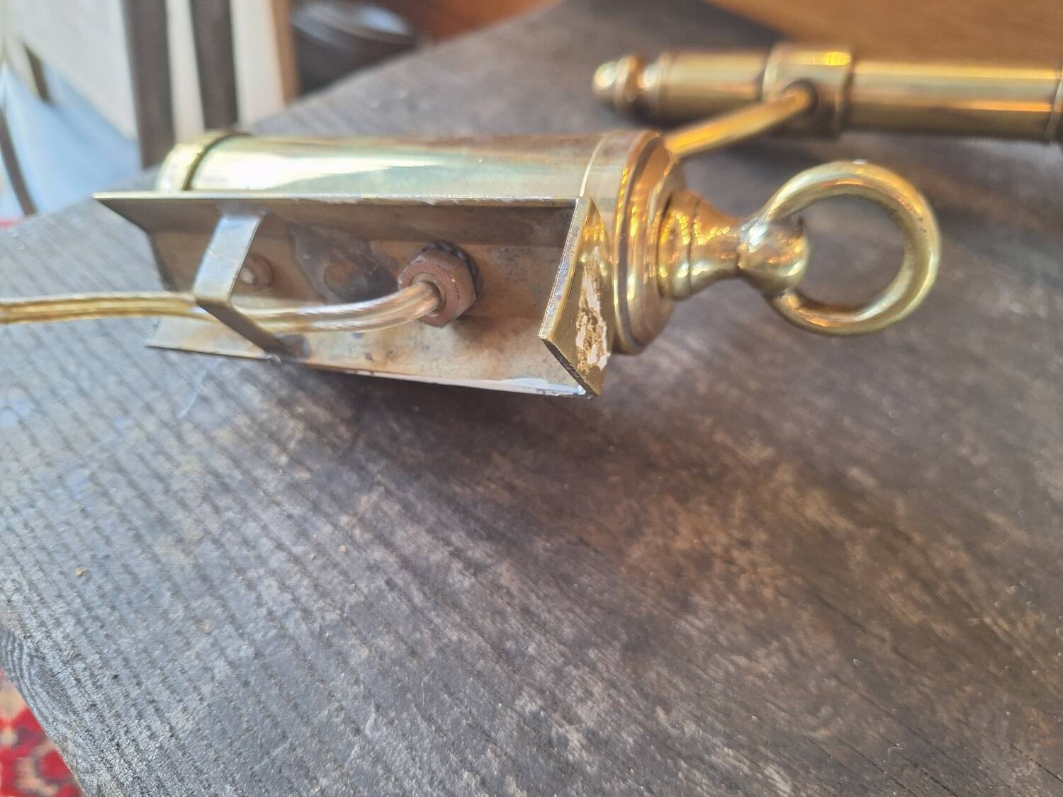 White opaline brass corner wall light