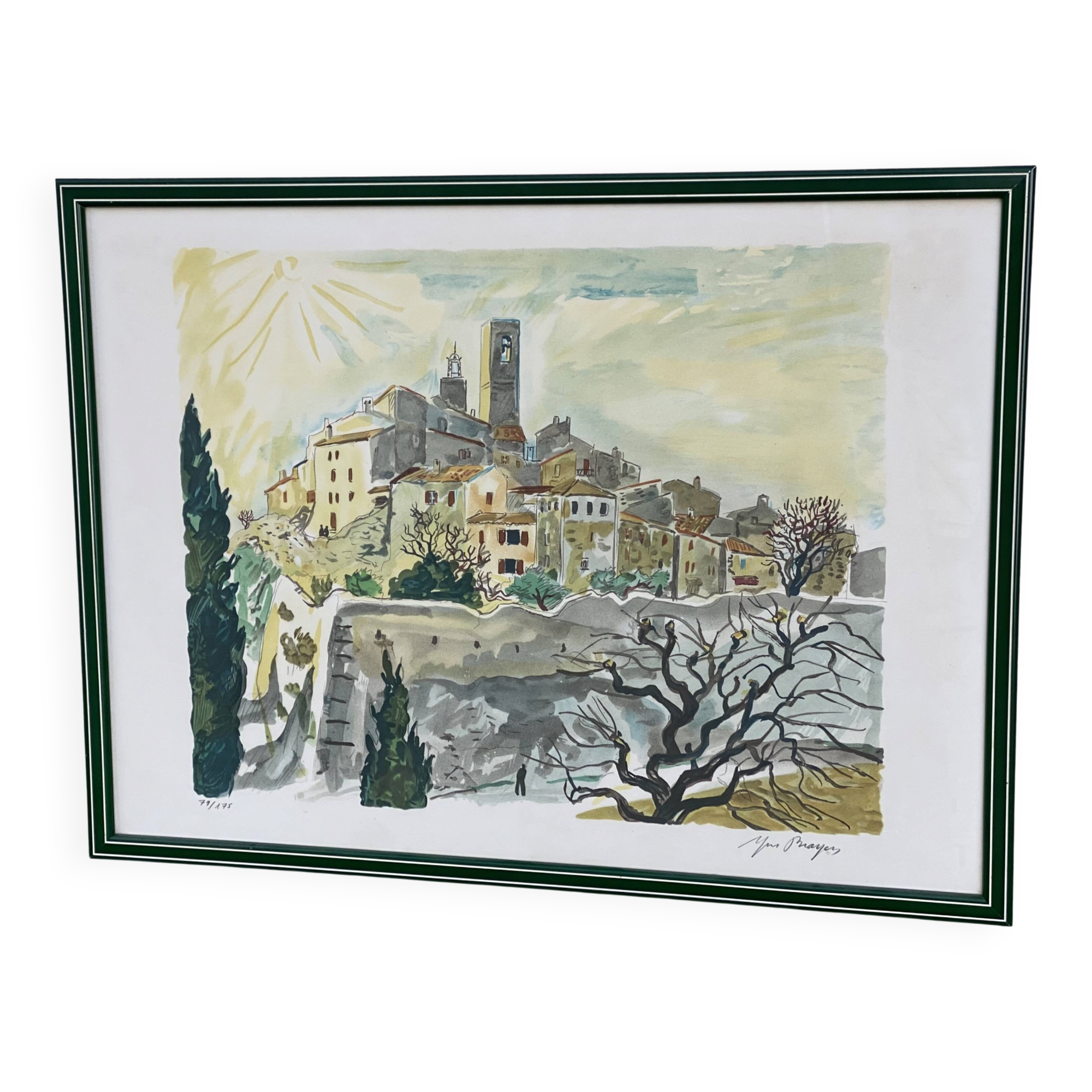 Lithographie de Yves Brayer village du Lubéron