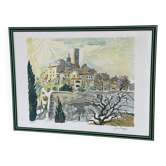 Lithographie de Yves Brayer village du Lubéron