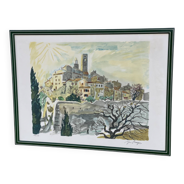 Lithograph by Yves Brayer, village of Lubéron.