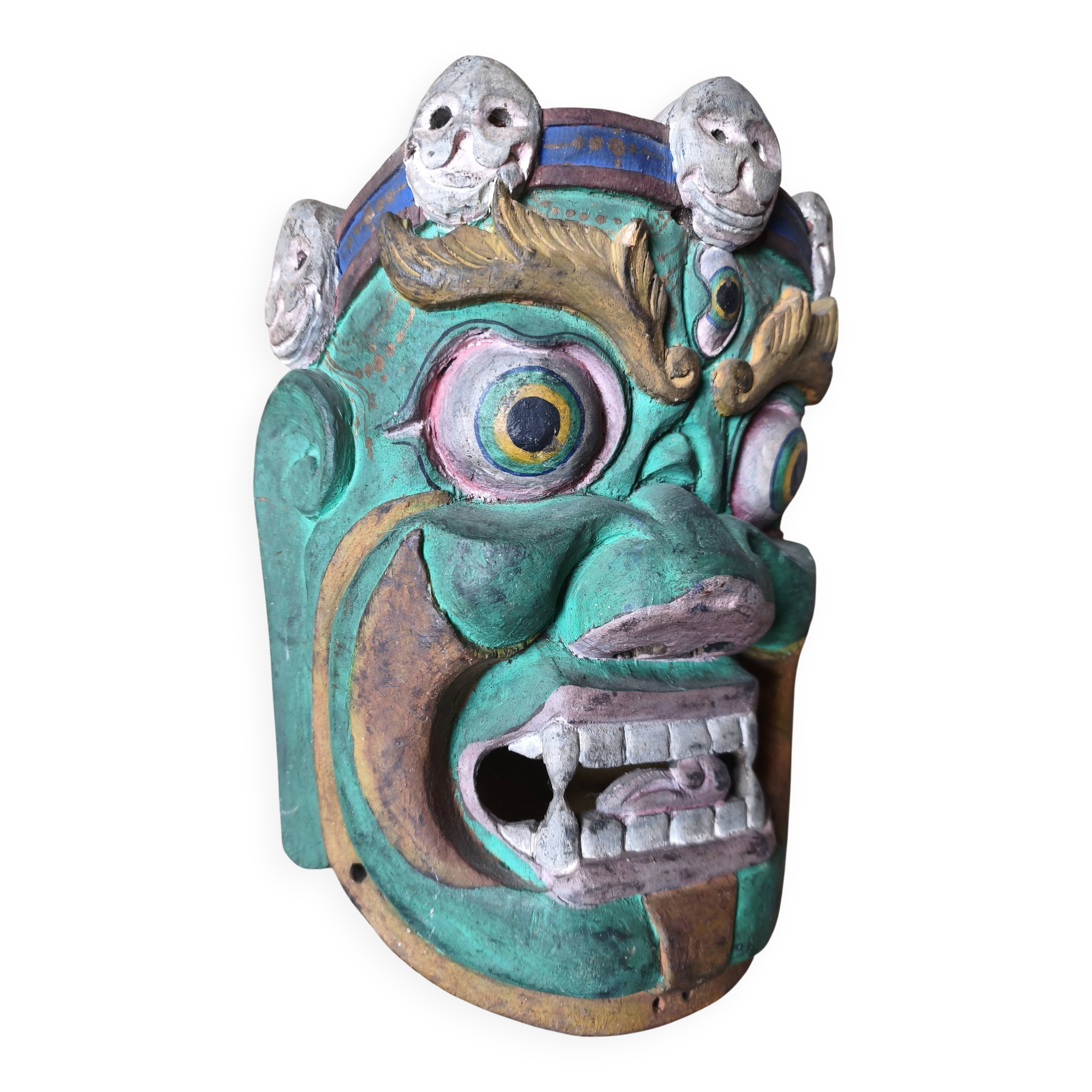 Balinese mask of Bhoma in polychrome carved wood, 20th century.