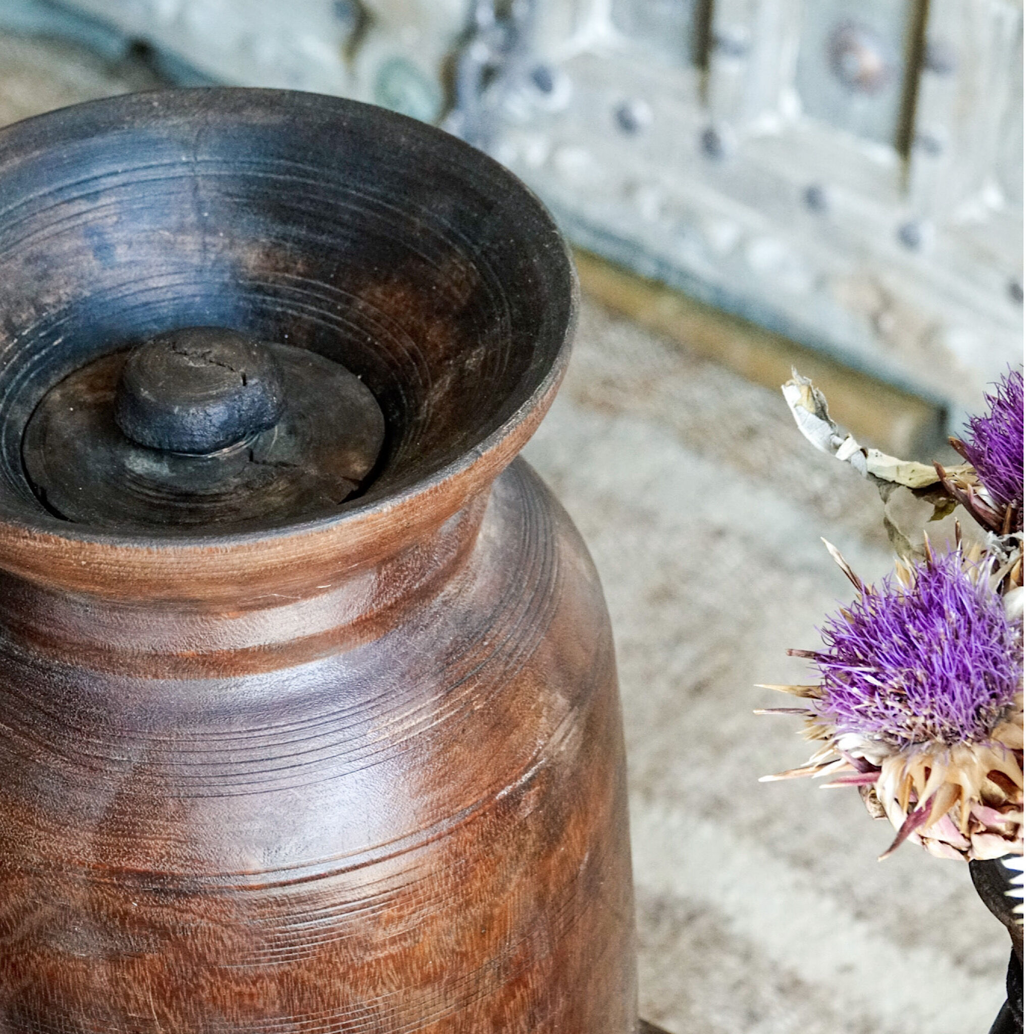 Large wooden Himachal pot n°2 (with lid)