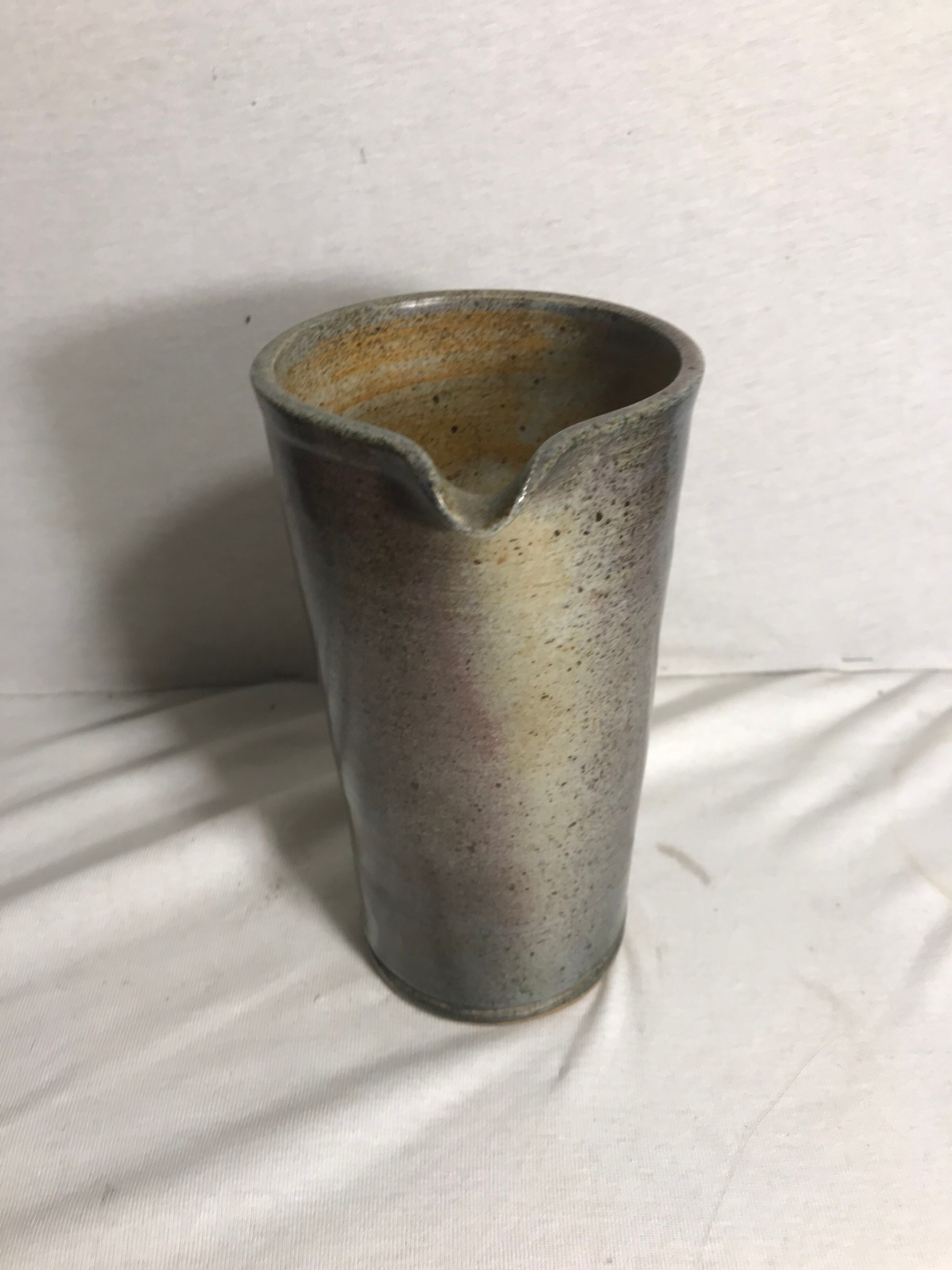 Enamelled ceramic pitcher, 70s, in blue gray