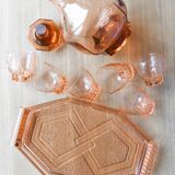 Service à liqueur art déco rose