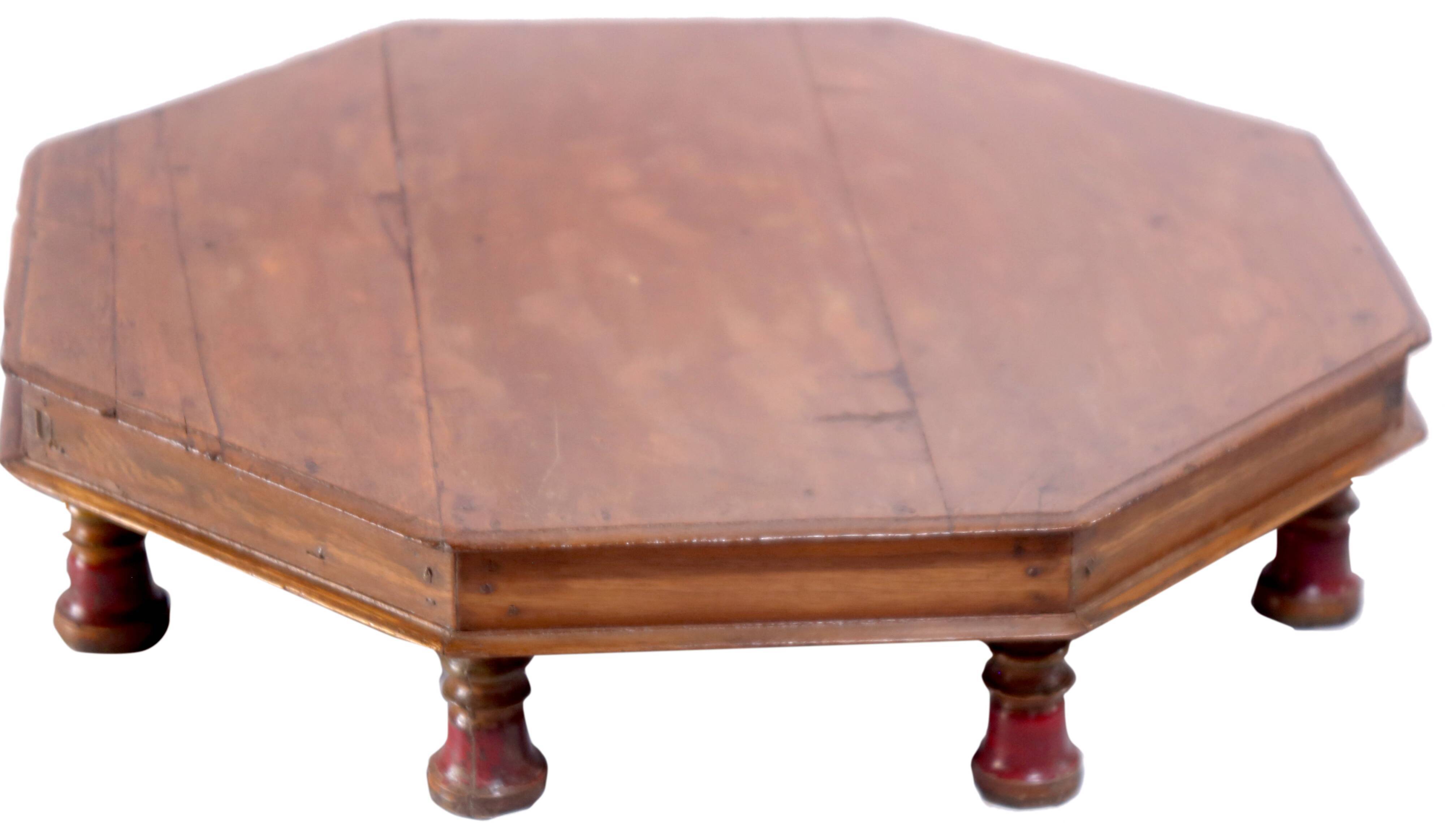 Table à thé bajoot octogonale en teck birman ancien
