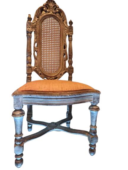 Set of 6 antique Louis XV style chairs – caned & cerused finish