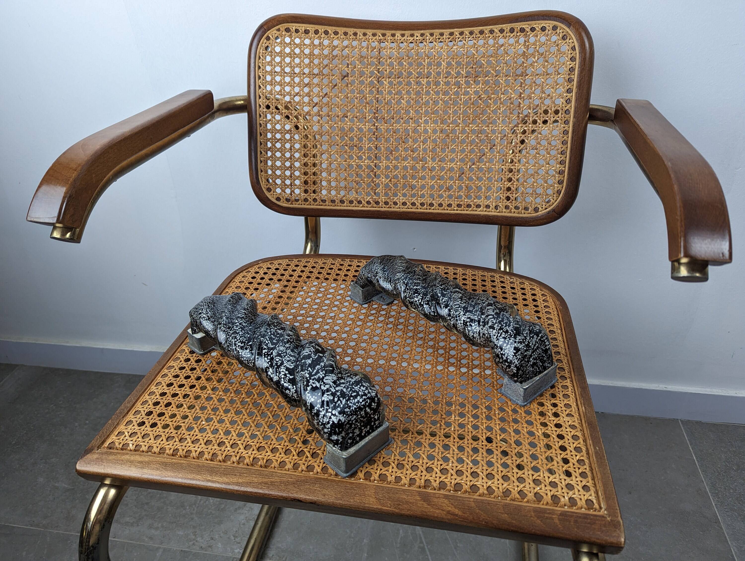 Pair of Hand-Blown Murano Glass Spiral Door Handles with Silver Dust, 1960s