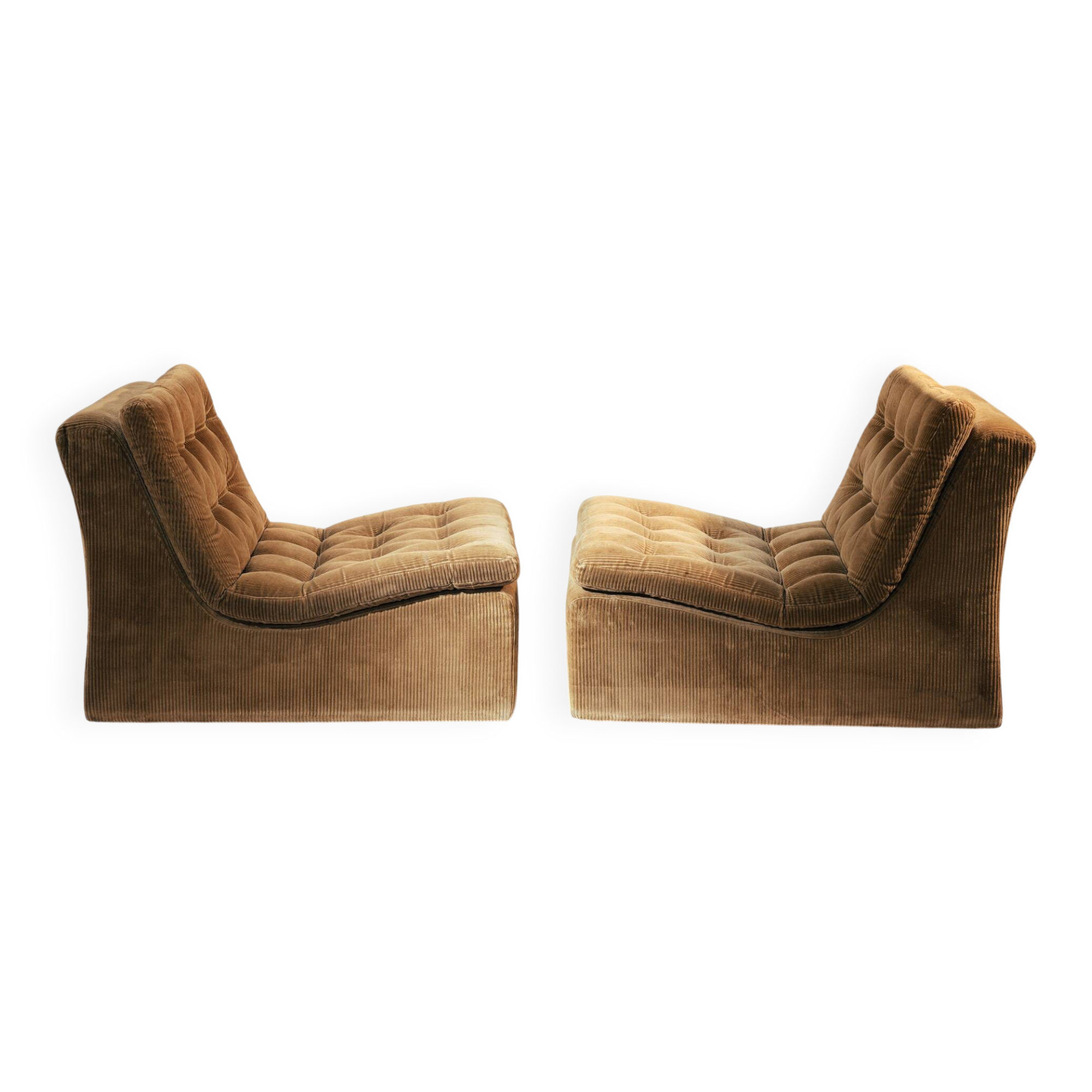 Pair of Modular Armchairs in Brown Corduroy by DUX, Sweden, 1970s