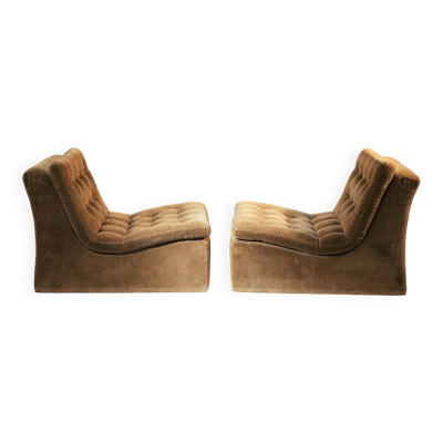 Paire de fauteuils modulaires en velours côtelé marron par DUX, Suède, années 1970