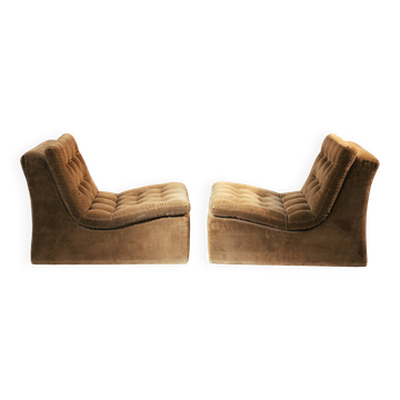 Paire de fauteuils modulaires en velours côtelé marron par DUX, Suède, années 1970