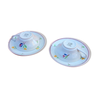 Duo cups / coffee saucers faience by Gien model rose marie