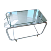 Coffee table with wheels and smoked glass 70's