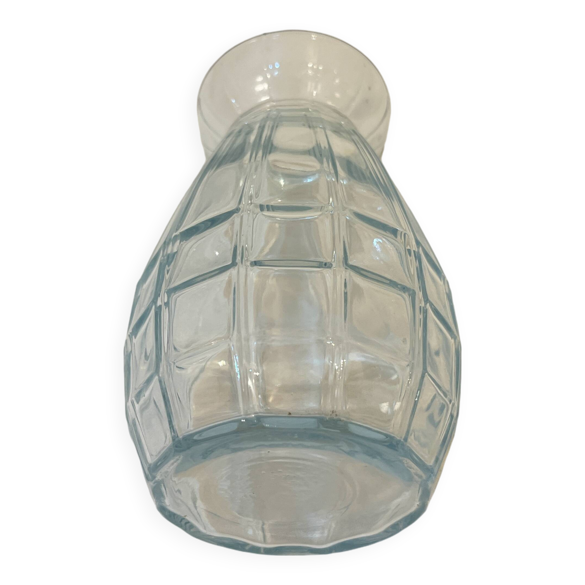 Large French Art Deco Hyacinth Vase in Antique Blue Molded Glass 1930