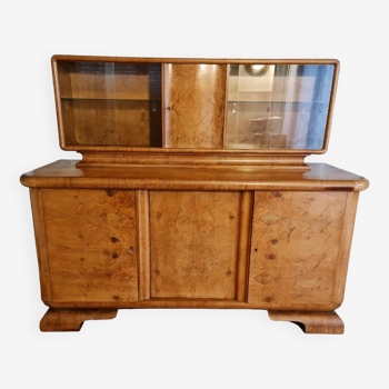 Jindřich Halabala china cabinet in solid walnut wood, 1930s and 1940s