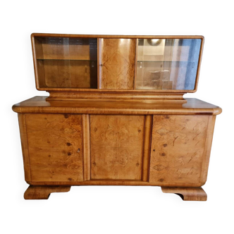 Jindřich Halabala china cabinet in solid walnut wood, 1930s and 1940s