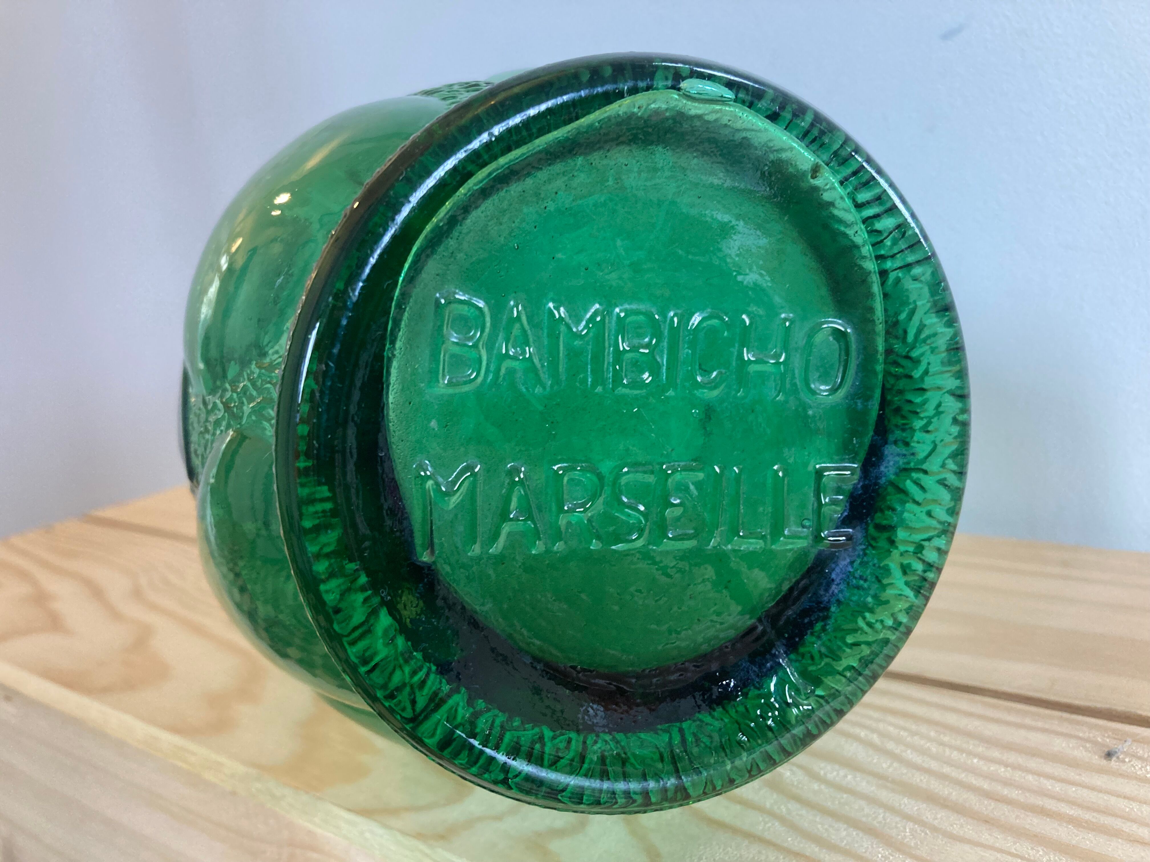Vintage green glass vase year 1950 Bambicho Marseille fruit décor
