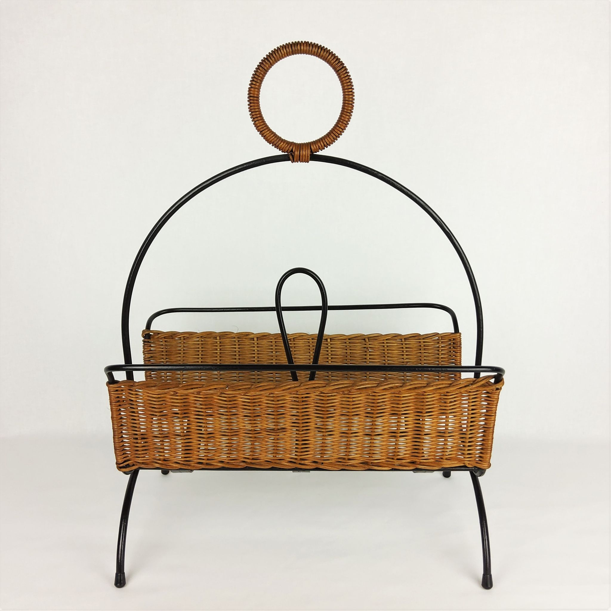 Rattan and metal magazine holder 1960