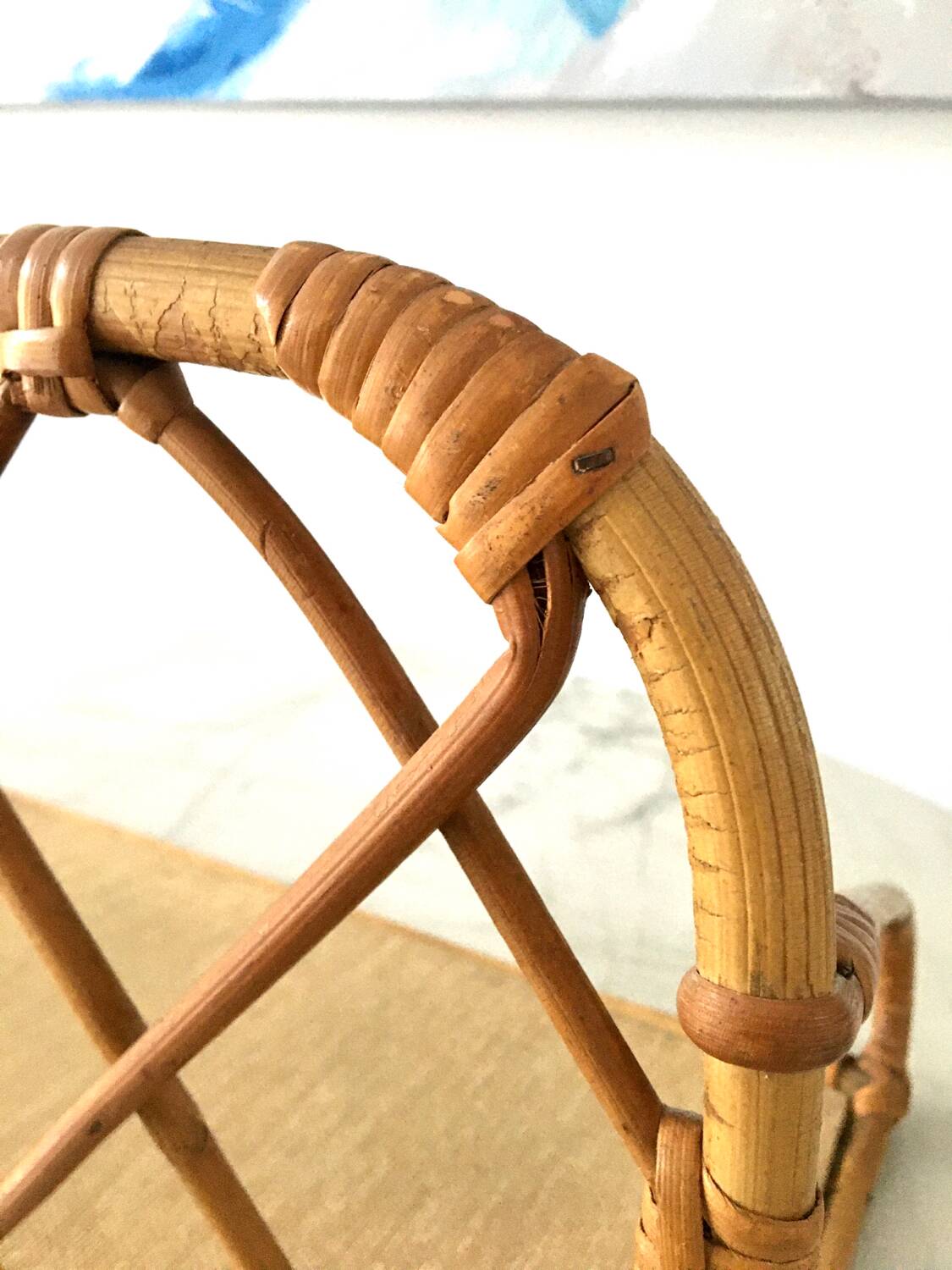 Beautiful vintage rattan and natural bamboo shelf from the 60s