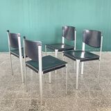 Set of 4 Matteo Grassi Postmodern Black Leather Dining Chairs, Italy, 1980s