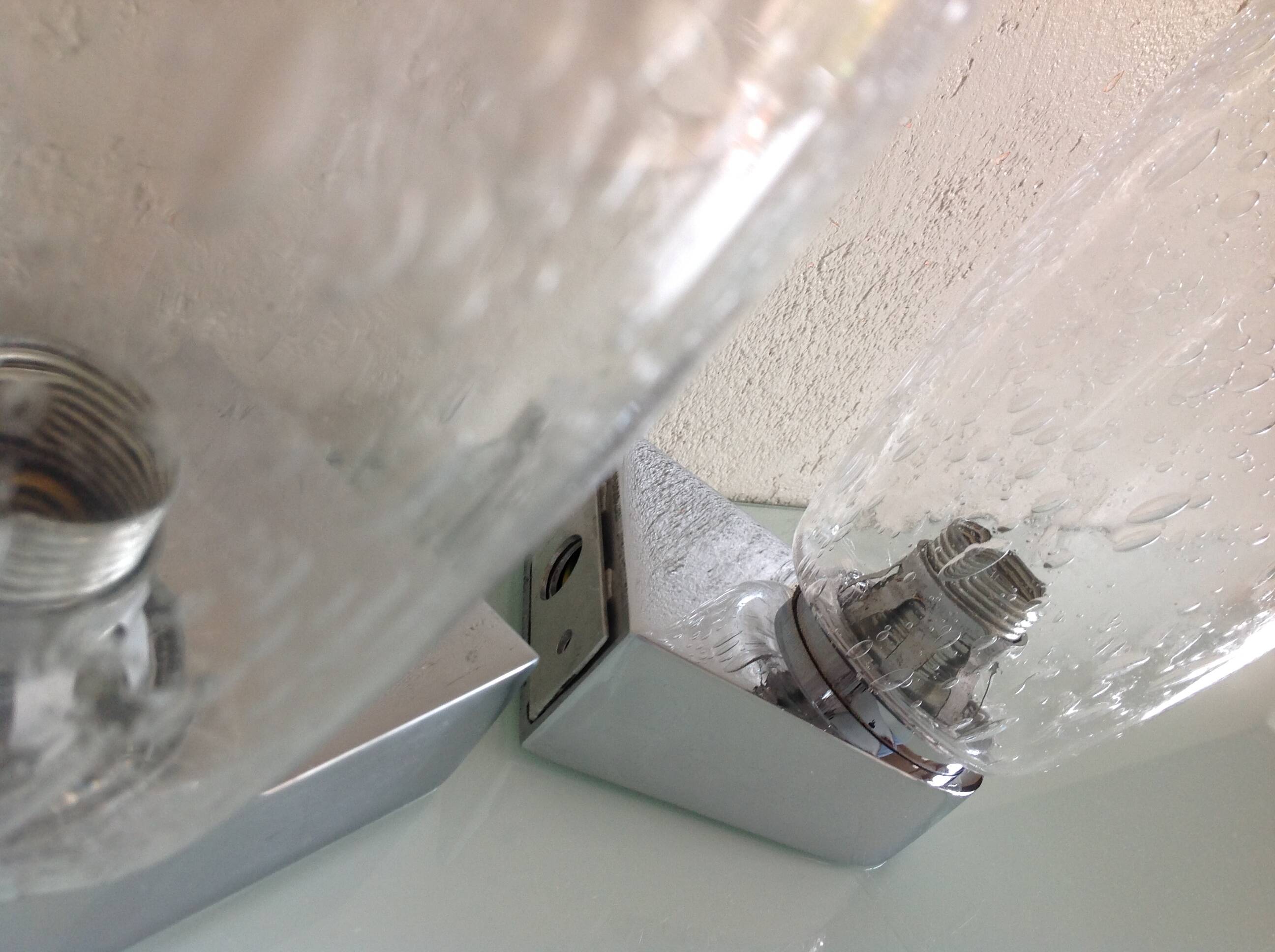 Pair of vintage 1970s-80s glass and chrome wall lights with teardrop shapes