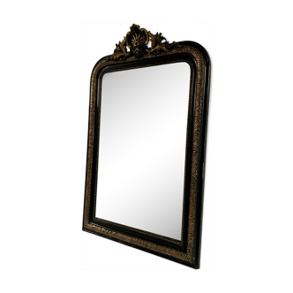 Miroir Napoleon III, noir et or avec fronton 75x112cm