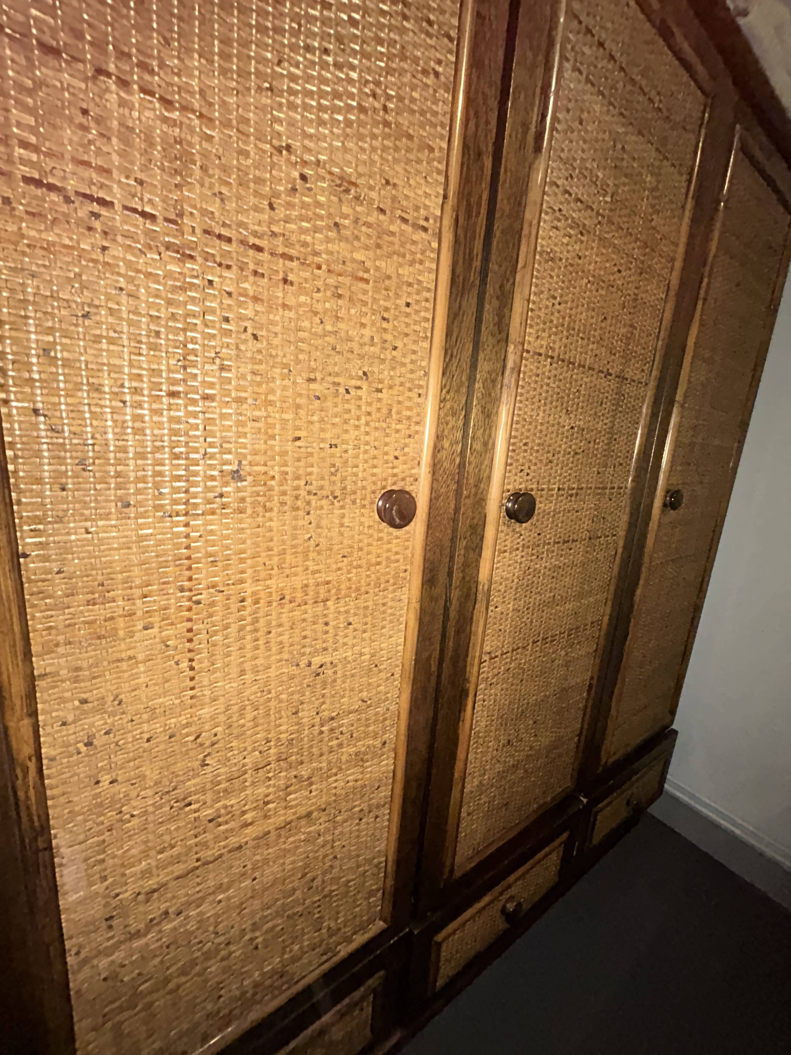 Rattan and wood wardrobe signed Roche Bobois