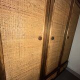 Rattan and wood wardrobe signed Roche Bobois
