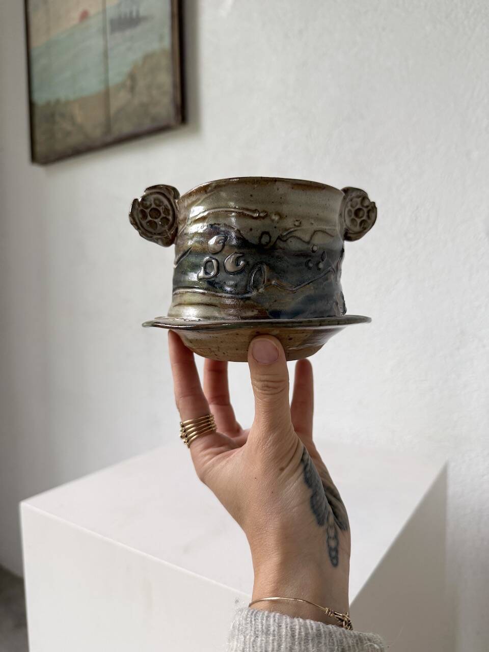 Yvon Gauchot ceramic bowl with handles