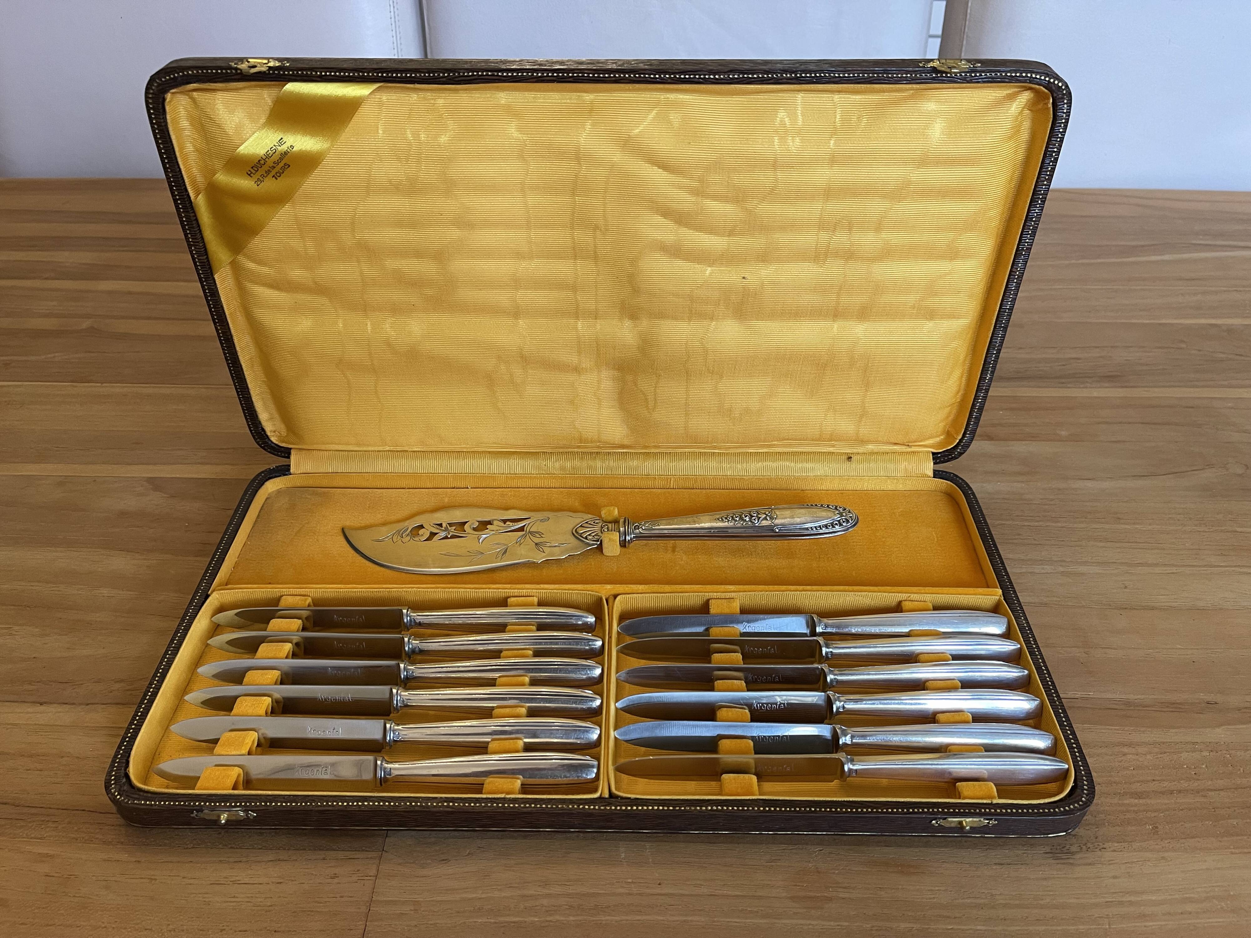 Set of 12 silver-plated metal knives Argental 17 cm