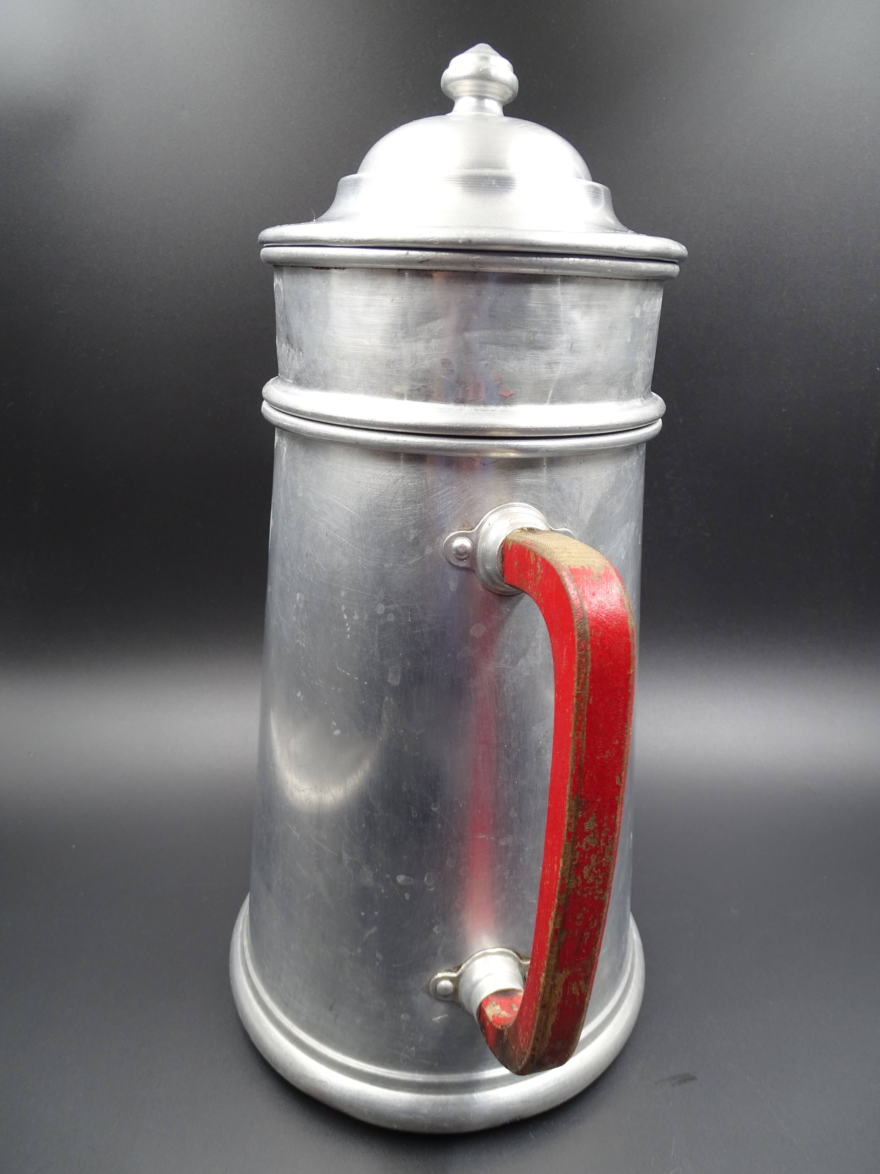 Old aluminum coffee maker -red cove - around 1930